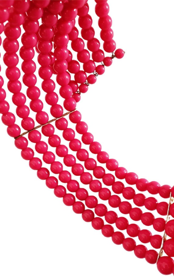 Vintage 1980's HOT PINK Five Strand Beaded CHOKER… - image 5