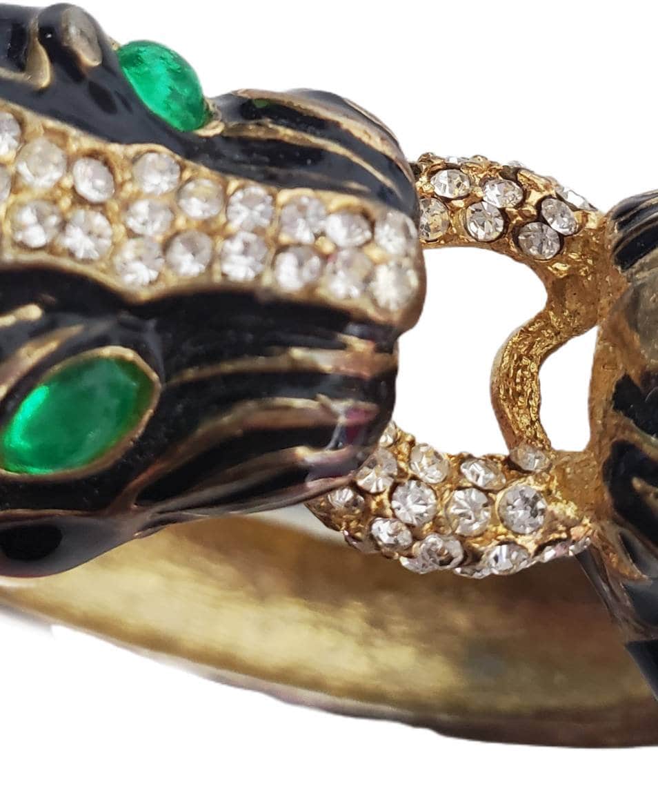Vintage Iconic CINER Double PANTHER Black Enamel With Green