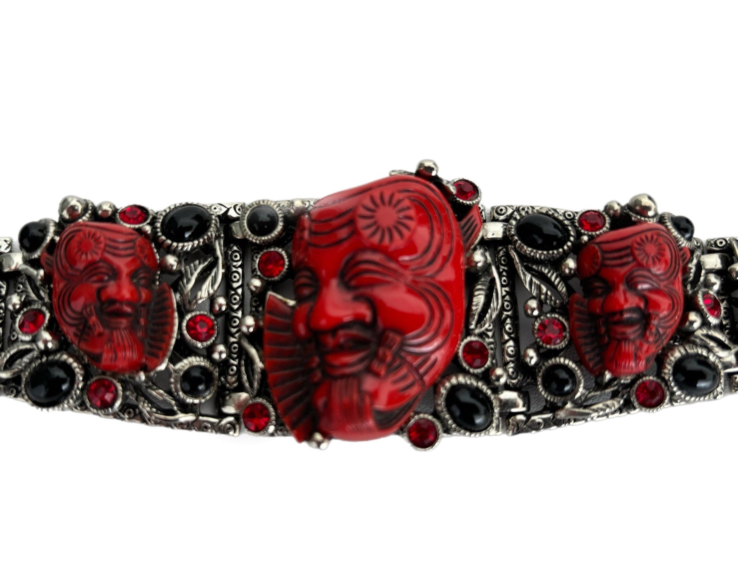 【紅子】Snake frame belt a maiden devil Vintage SELRO Red Devil Japanese Theater Okina Noh Mask Red