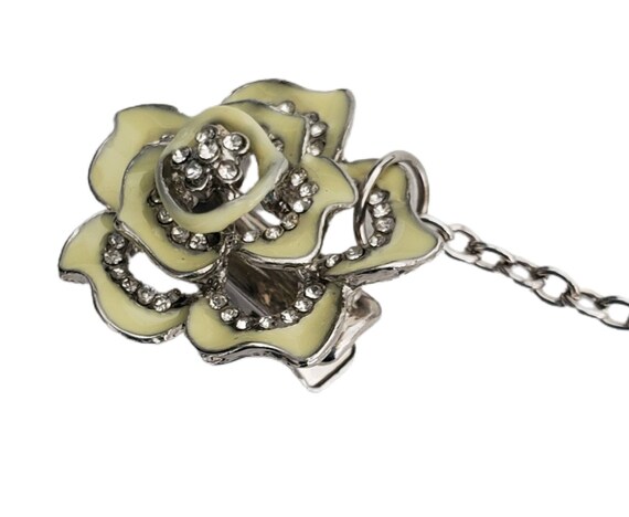 Vintage Light Yellow ROSE and Clear Rhinestone Si… - image 3