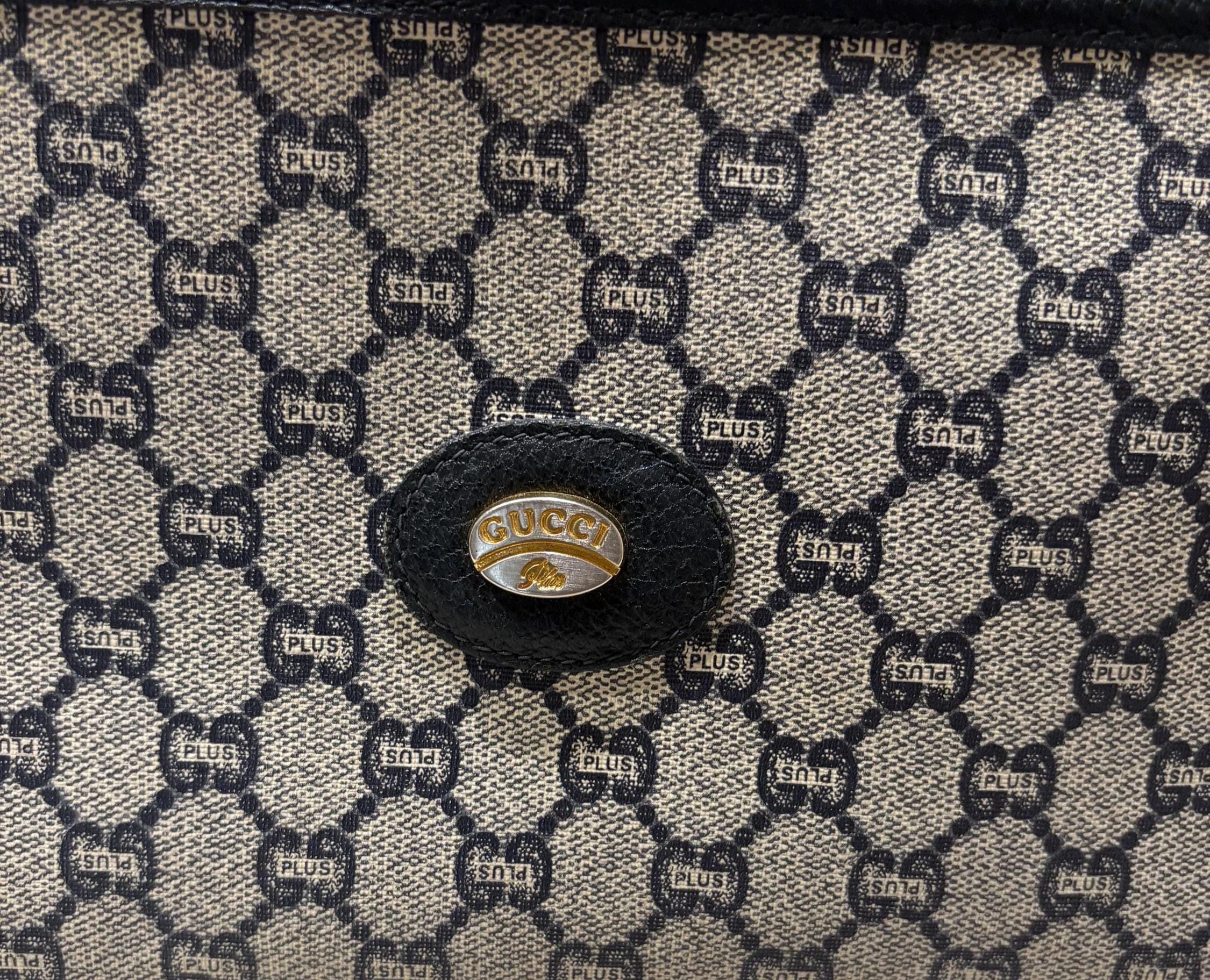 Vintage Authentic GUCCI PLUS GG Monogram Navy Blue Leather