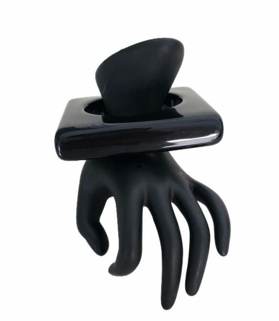 Vintage Solid BLACK Massive Chunky Square LUCITE … - image 3
