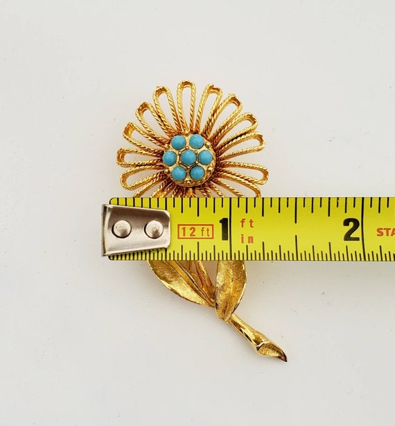 Vintage BEAU JEWELS Flower Brooch Gold Tone with … - image 8