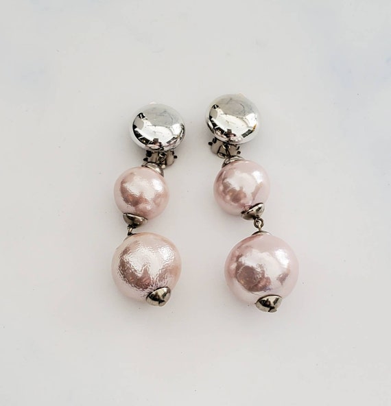 Vintage Faux Light PINK Shimmery Pearl and Silver… - image 1