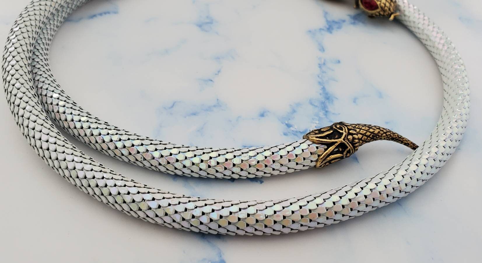 Vintage DL AULD Snake Metal Mesh Adjustable Belt IRIDESCENT 