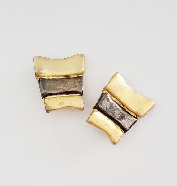 Vintage 1990's Oversized MATTE Gold and Pewter To… - image 1