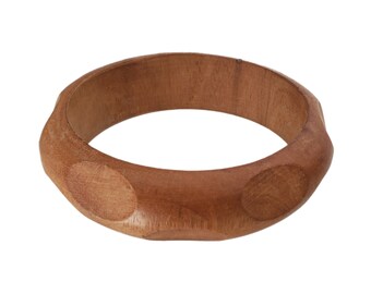 Vintage Chunky Dimpled WOODEN Abstract Light Wood Bangle Bracelet