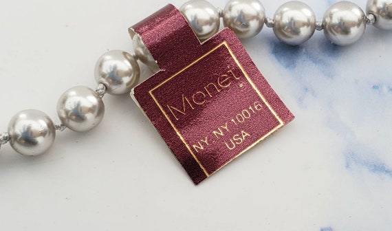 Vintage Classic MONET Faux Silver Gray Pearl Sing… - image 8