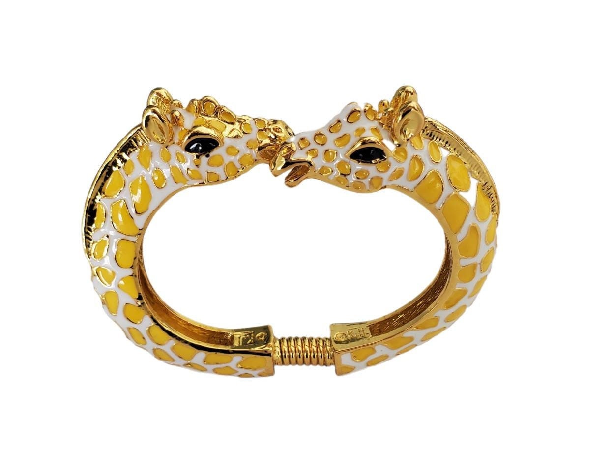 Vintage KJL Kenneth Jay Lane Double GIRAFFE Yellow and Gold