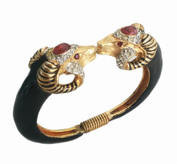 Vintage KJL Kenneth Jay Lane Ram's Head Cuff Brac… - image 1