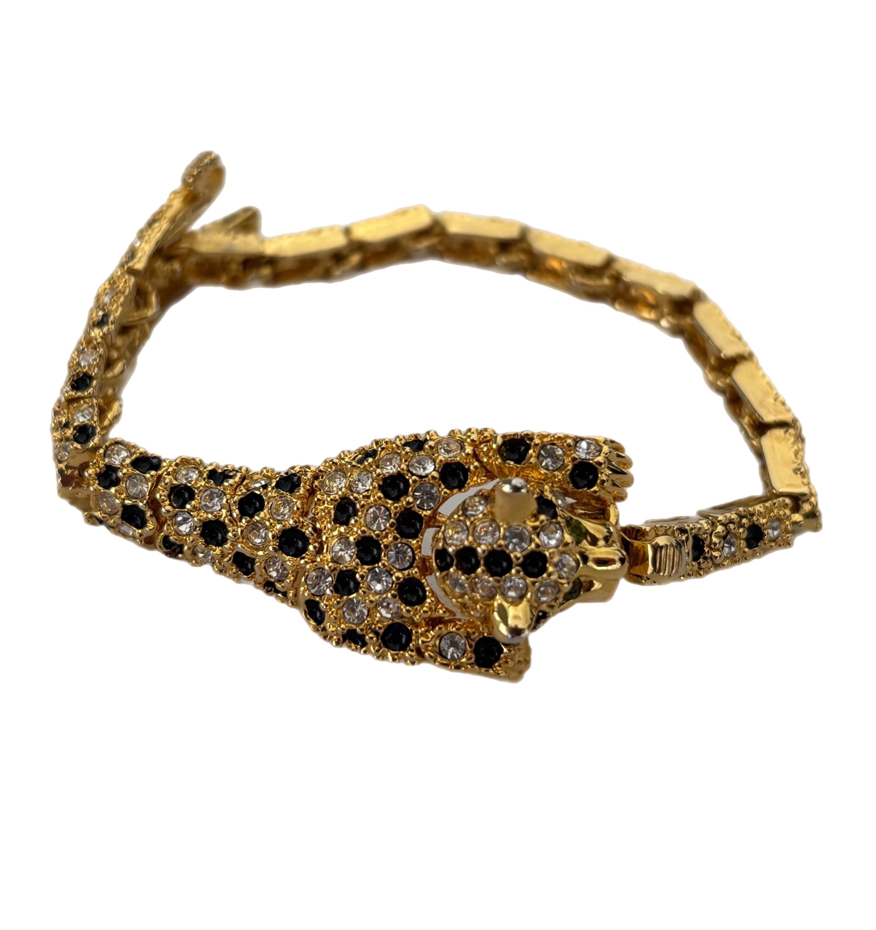romancatcher pow bracelet leopard レオパード Vintage 90's LEOPARD Big Cat Panther Gold Tone Articulated