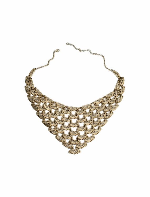 Vintage Gold Tone Woven BIB Statement Necklace