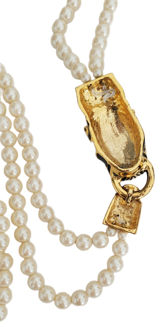 Vintage PANTHER HEAD Clasp Double Strand Faux Pearl N… - Gem