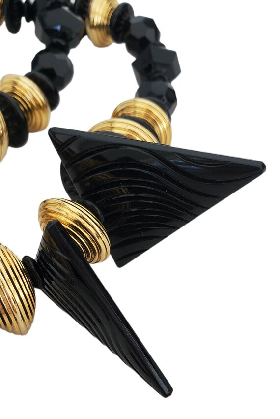 Vintage Black LUCITE Geometric Chunky Gold Tone B… - image 3