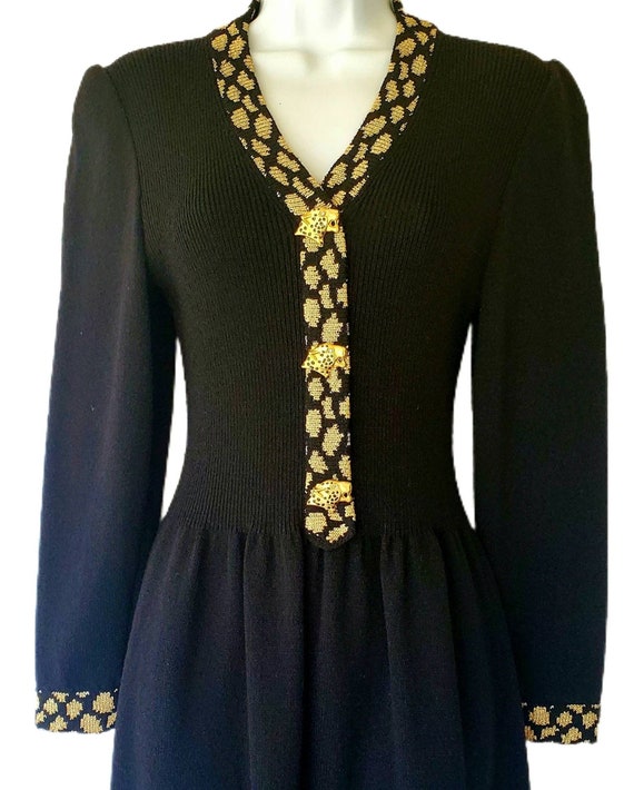 Vintage TOULA Sweater Dress Black Santana Knit wi… - image 2
