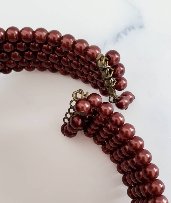 Vintage BOHO Dark Red Brown 5 Strand Beaded Flowe… - image 6