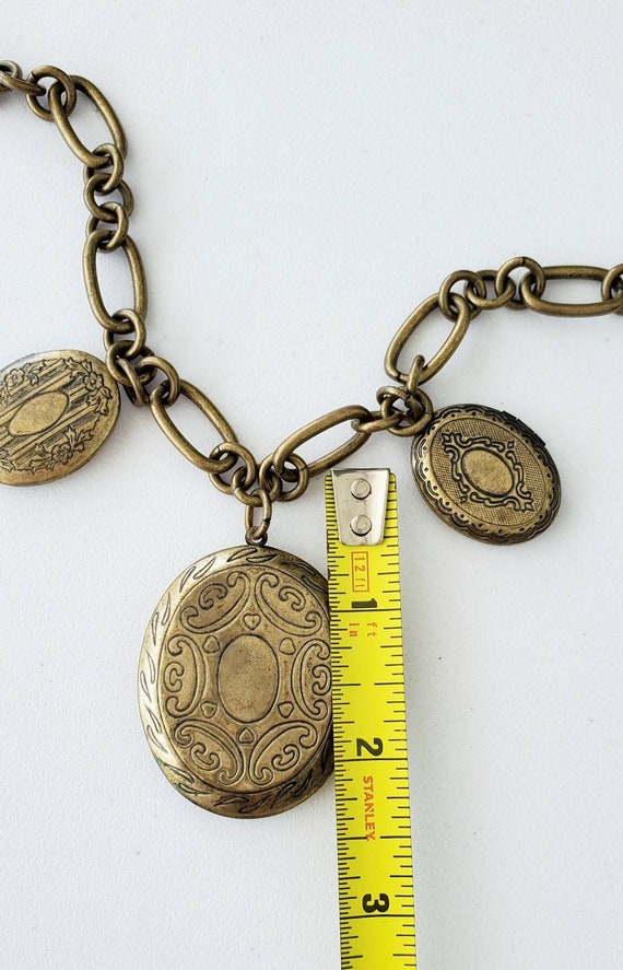 Vintage BEN AMUN Triple LOCKET Brass Tone Long Ch… - image 8