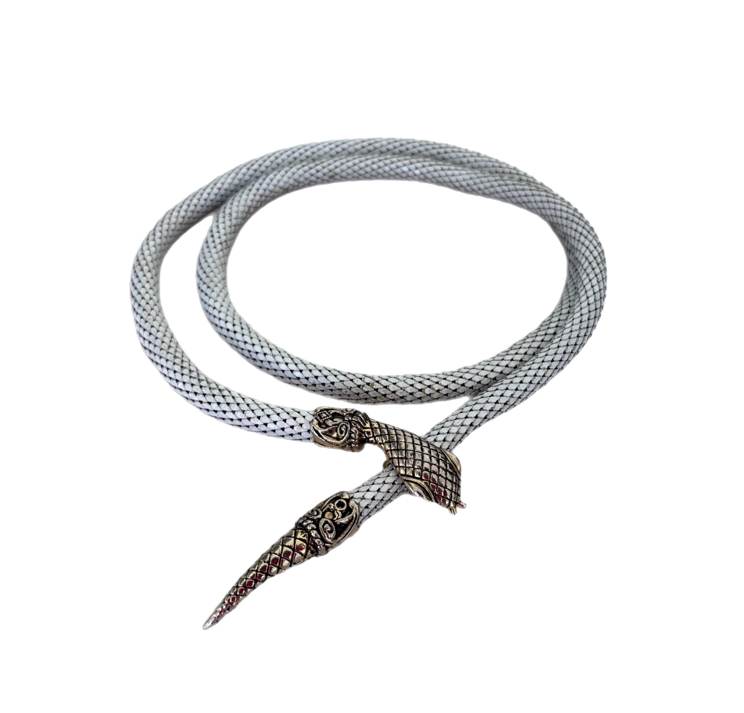 calee× D.O.D SILVER SNAKE PIERCE Vintage DL Auld White Enamel Gold Tone Metal Mesh SNAKE Serpent