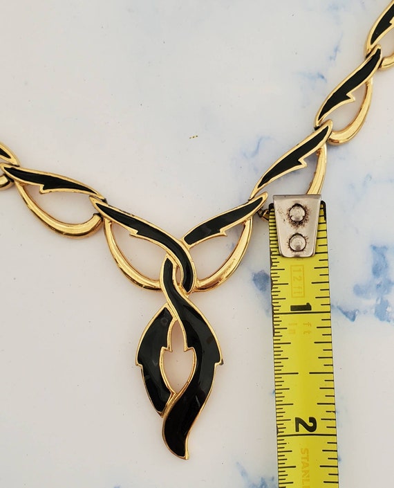 Vintage MONET Black Enamel and Gold Tone V Shaped… - image 8