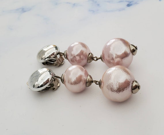 Vintage Faux Light PINK Shimmery Pearl and Silver… - image 4