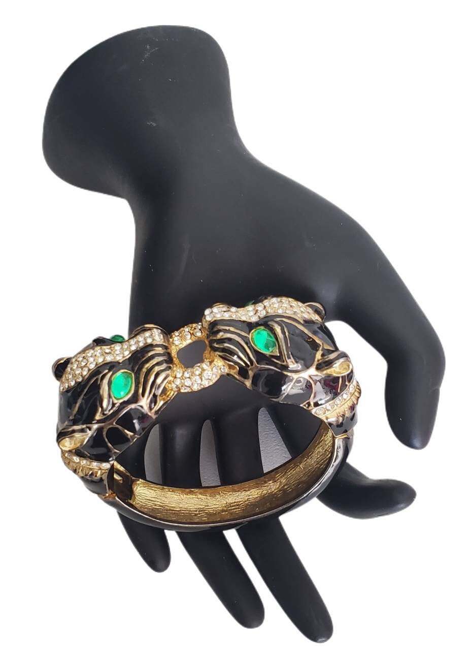 Vintage Iconic CINER Double PANTHER Black Enamel With Green