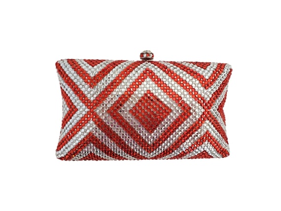RED and CLEAR Rhinestone Bedazzled Minaudiere Con… - image 1