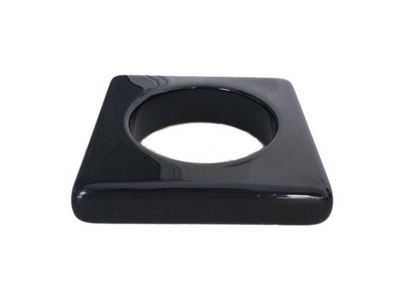 Vintage Solid BLACK Massive Chunky Square LUCITE … - image 1