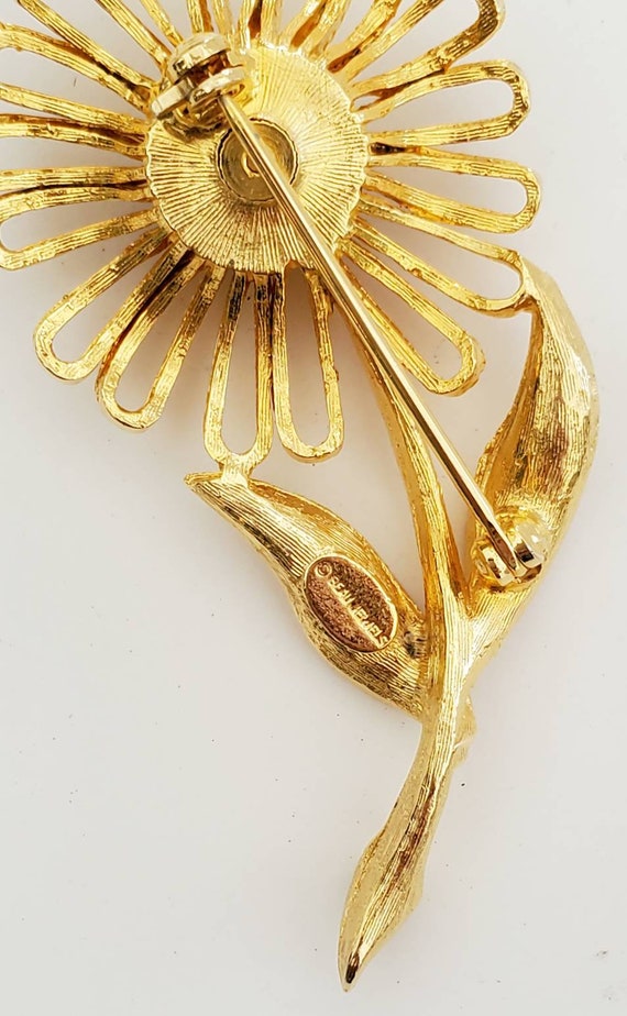 Vintage BEAU JEWELS Flower Brooch Gold Tone with … - image 4