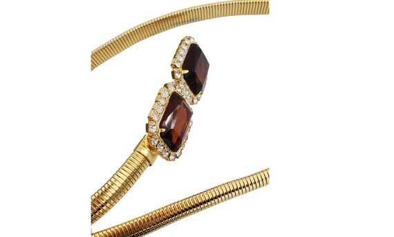 Vintage Gold Tone OMEGA Stretchy Belt with Amber … - image 3