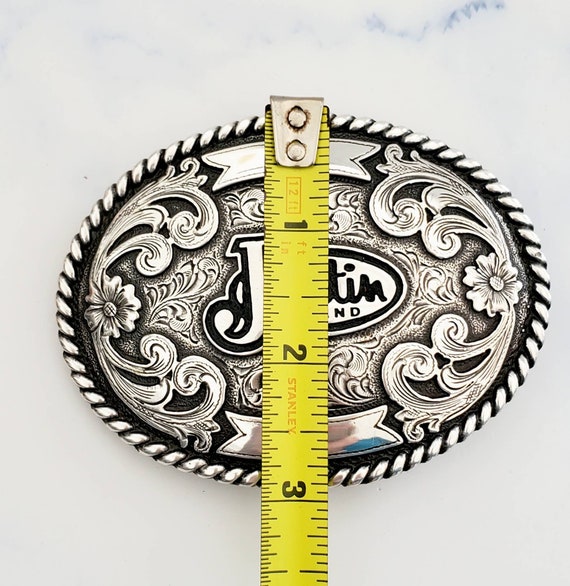 Vintage JUSTIN Brand Silver Tone COWBOY Western Rodeo Floral  display picture 3