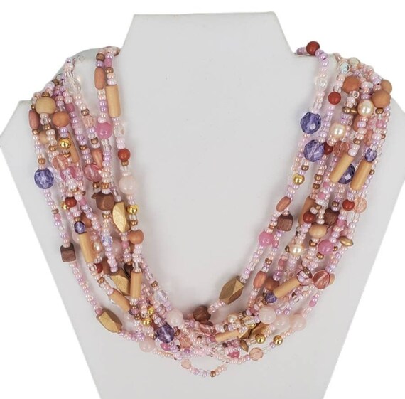 Vintage JOAN RIVERS Pink Purple Gold BEADED Multi… - image 3