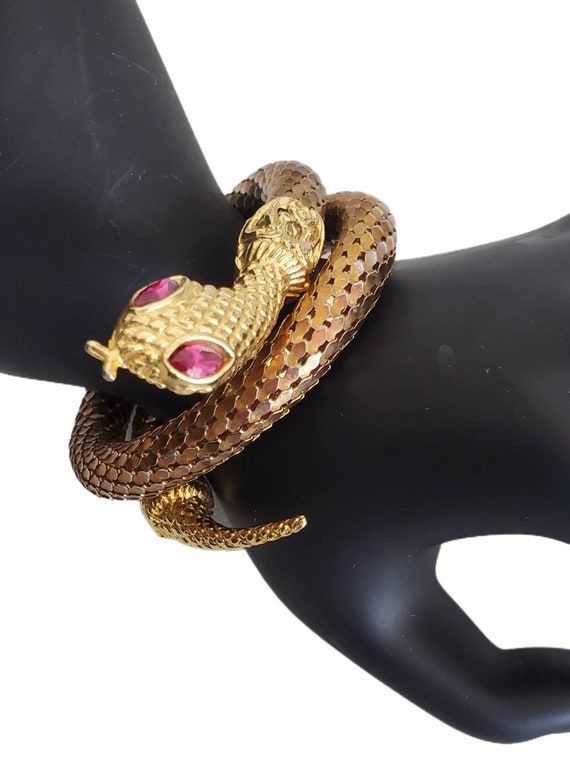 Vintage Unsigned Gold Tone Metal Mesh SNAKE Wrap … - image 2