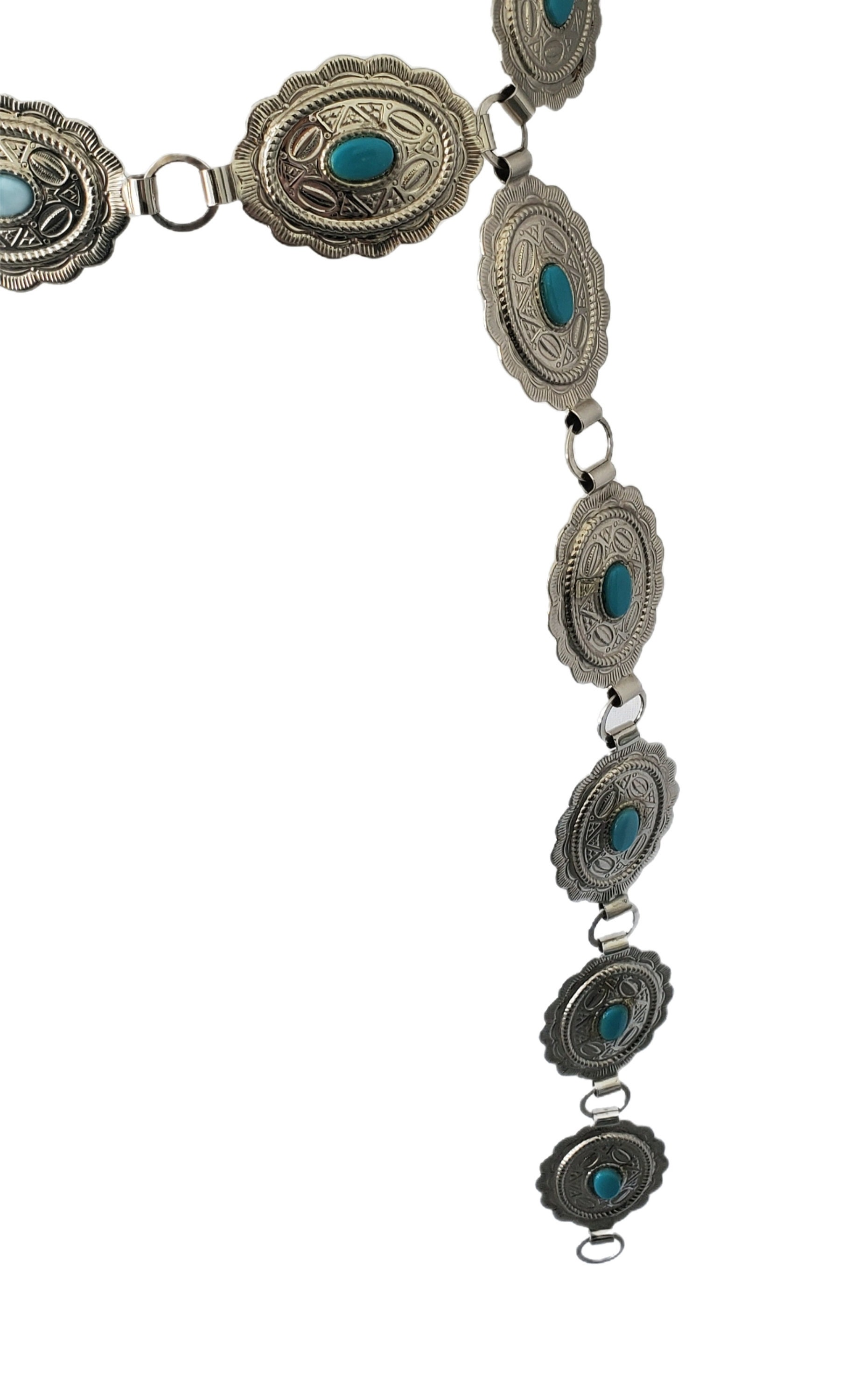 Vintage Silver Tone and Faux Turquoise Cabochons Western 