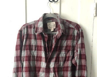 Classic early 2000s St John's Bay maroon grey button up flannel shirt SEE DESCRIPTION