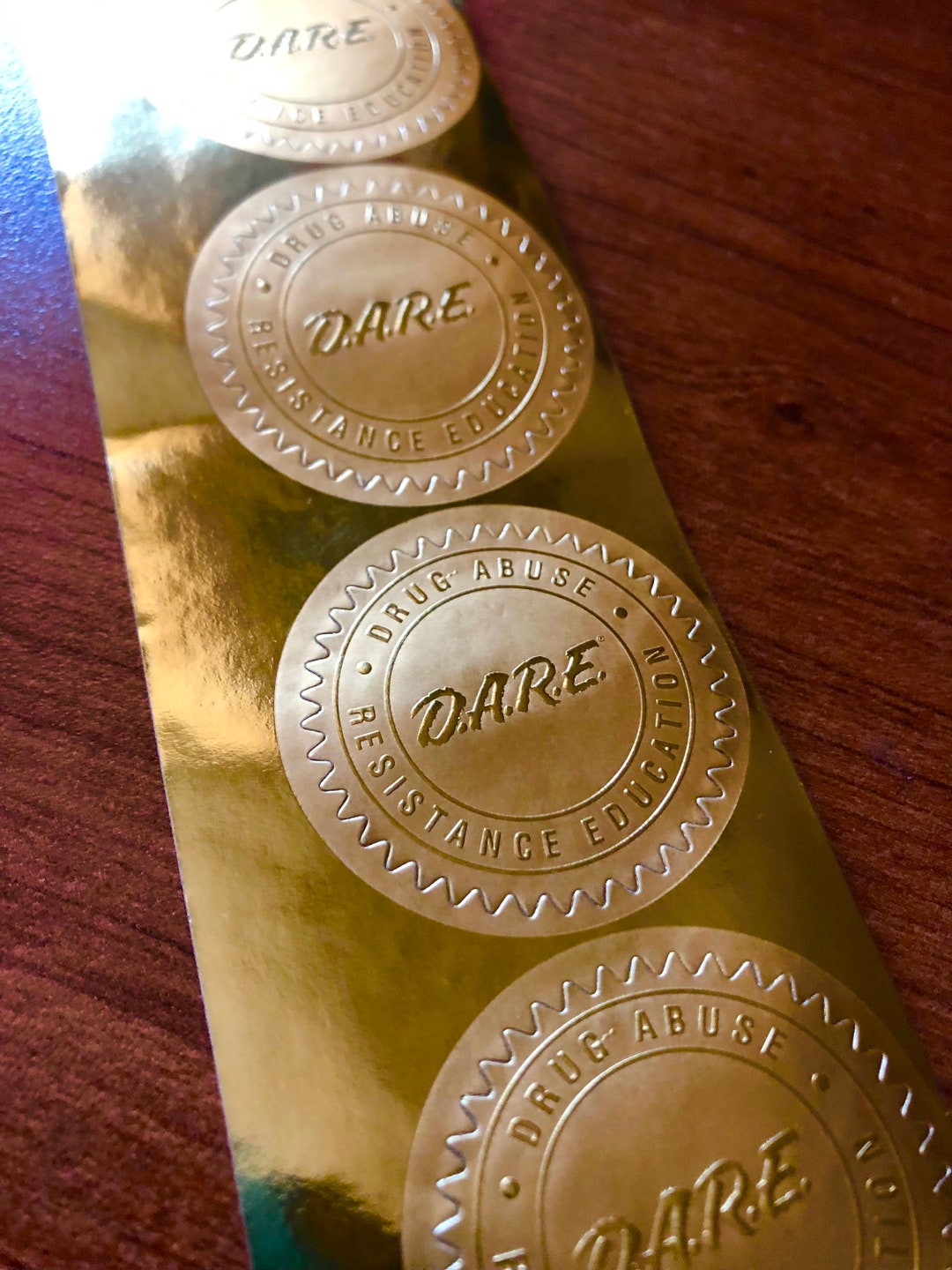 D.A.R.E Drug Abuse Resistance Education Vintage Gold Seal Stickers From