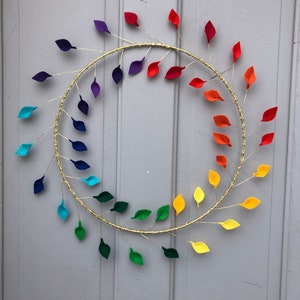 Minimalist Pride Rainbow Colorful Gold Simple Leaf Wreath SEE DESCRIPTION