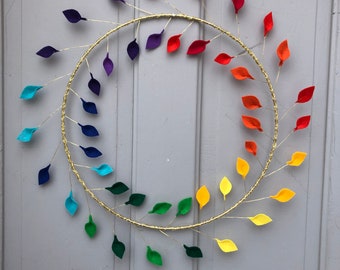 Minimalist Pride Rainbow Colorful Gold Simple Leaf Wreath SEE DESCRIPTION