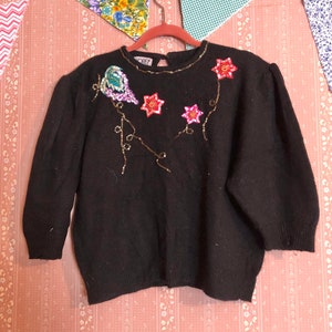 Adorable Vintage Beaded 80s Pullover Soft Angora Sweater
