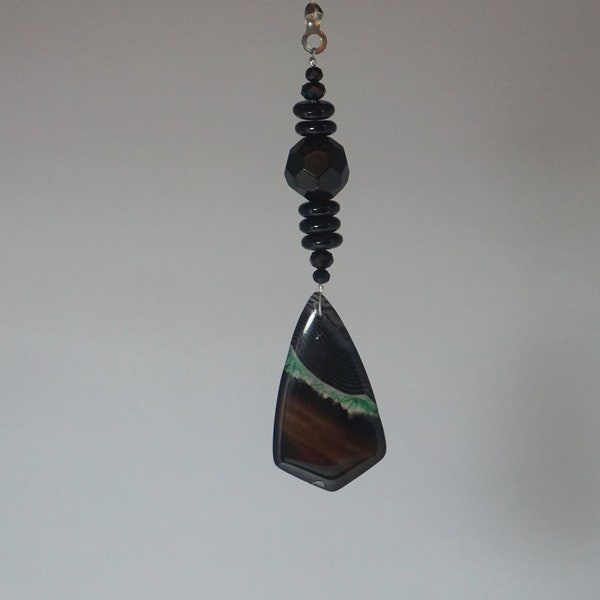 Small Black and Green, Agate Ceiling Fan Chain Pull, Small Fan Pull Charm