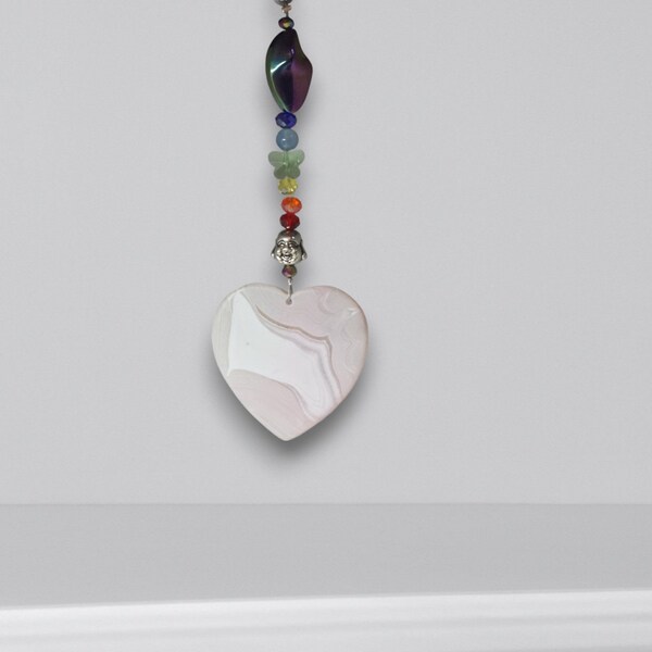 White Heart, Chakra Fan Pull, Chakra Gift Idea, Boho Charm, Home Decor Gift Ideas