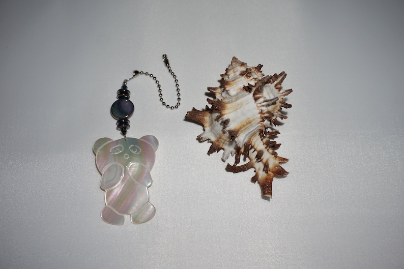 Teddy Bear Fan Chain Pull White Fan Pull Unique Fan Pull Mother of Pearl Shell Fan Pull White Teddy Bear Fan Pull