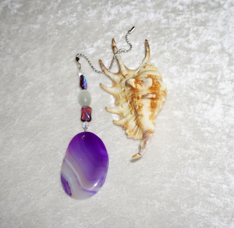 Agate Fan Pull Purple Fan Pull Free Shipping Purple and White Agate Fan Pull Agate Light Pull Light Pull Czech Glass
