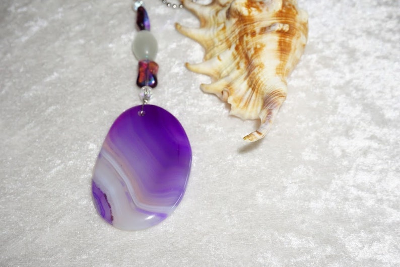 Agate Fan Pull Purple Fan Pull Free Shipping Purple and White Agate Fan Pull Agate Light Pull Light Pull Czech Glass