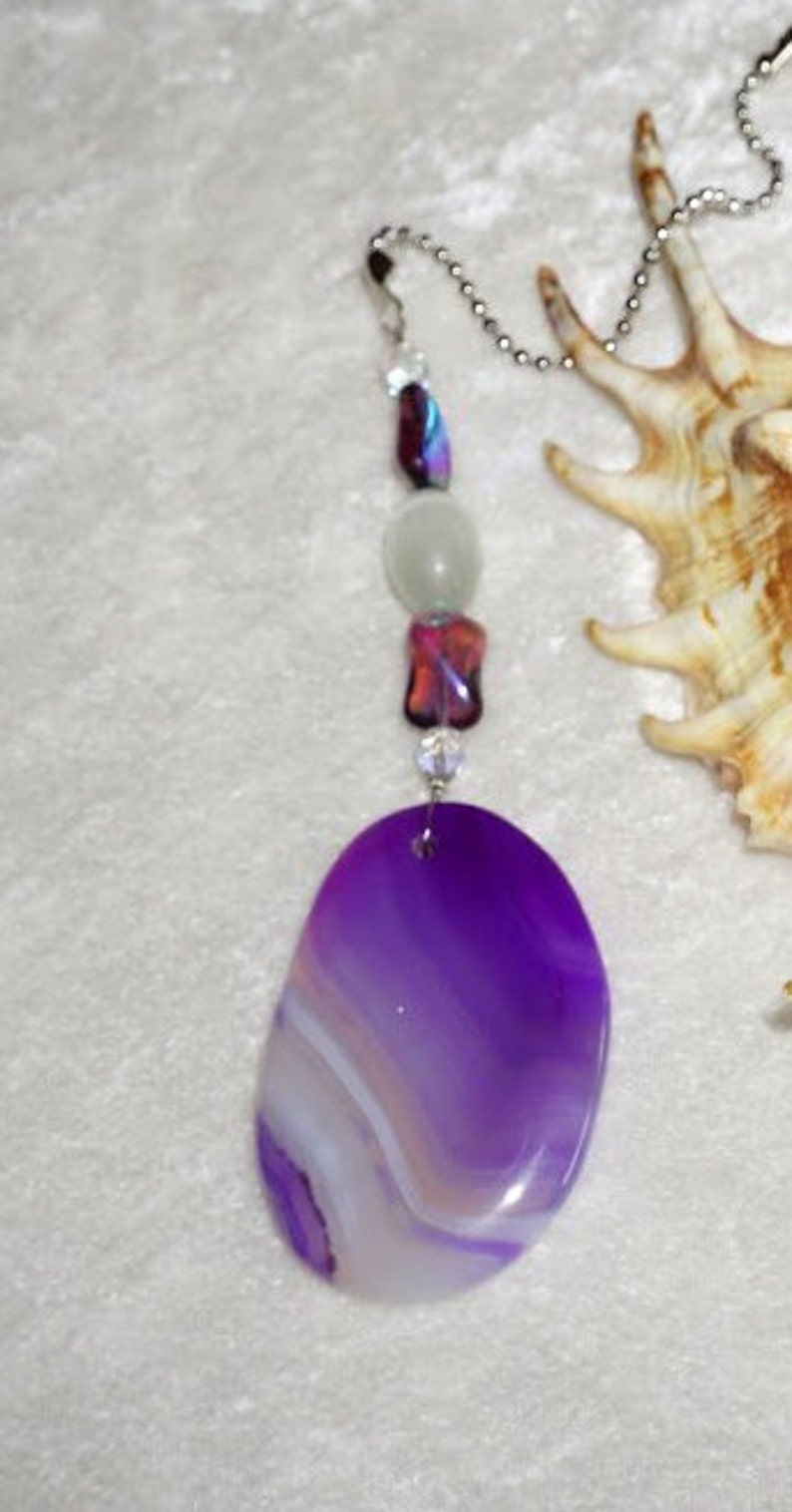 Agate Fan Pull Purple Fan Pull Free Shipping Purple and White Agate Fan Pull Agate Light Pull Light Pull Czech Glass