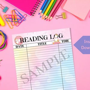 Registro de lectura de unicornios imprimible / Página del diario de lectura / Incentivo de lectura / Lista de lectura / Registro de lectura de libros / Escuela / Educación en casa