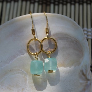 Gold and Chalcedony Mini Hoop Earrings