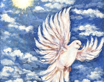Descending Dove Original Home Decor Wall Art Vintage Art Collectible Home Decor Nature Artwork Painted Studio Decor Gallery Quality Painting