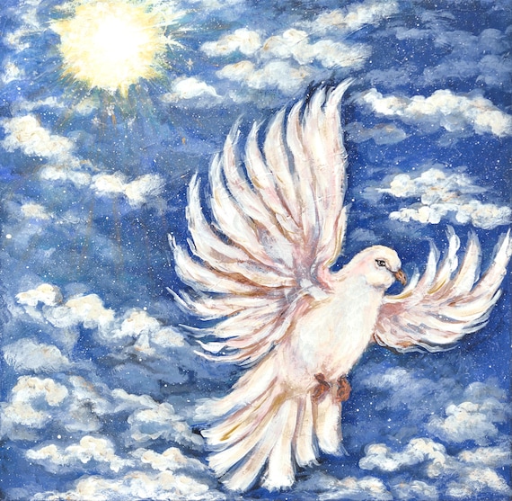 Descending Dove Painting: Original Biblical Art, Holy Spirit