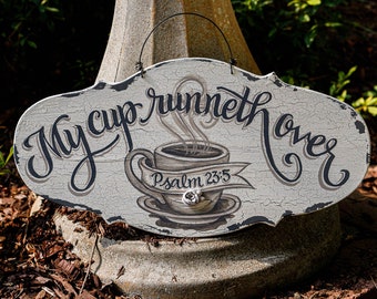 Handgeschilderd houten bord koffiebar: boerderij keukendecor, psalm 23
