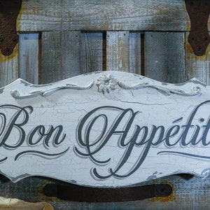 Bon Appetit Shabby Chic Wood Sign-French Country Decor-Hand Made Farmhouse Sign-Vintage Wood Sign-Farmhouse Wood Sign-Custom Hand Painted